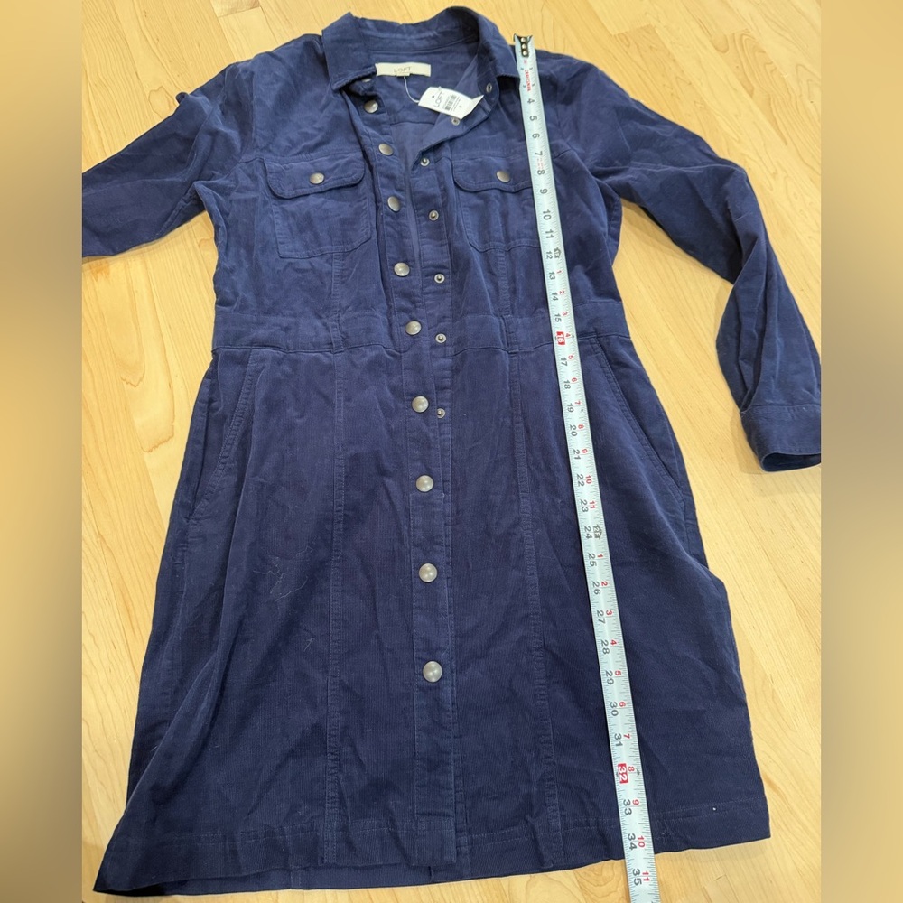 LOFT Dark Navy Corduroy Button-Front Dress